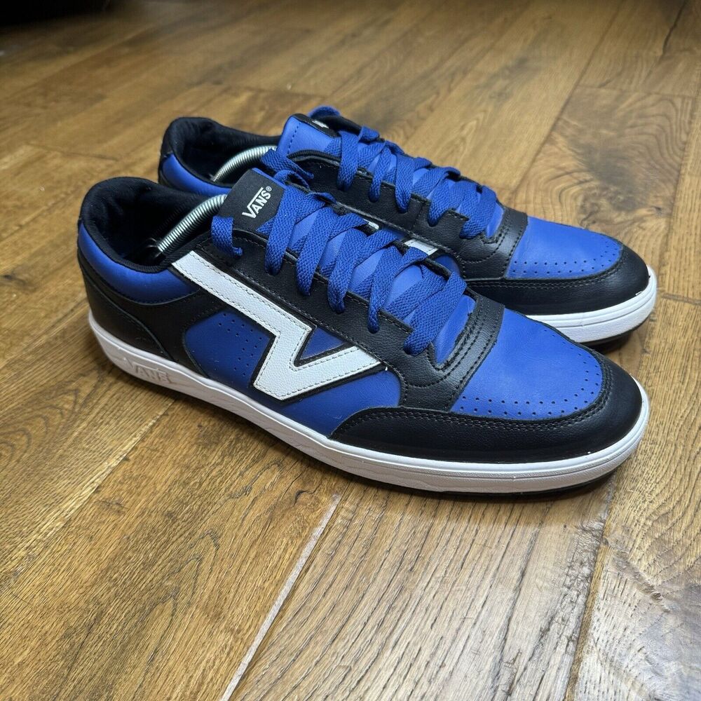Vans Men's Lowland Cc Leather Two Tone Skate Shoes Black True Blue White Size 13